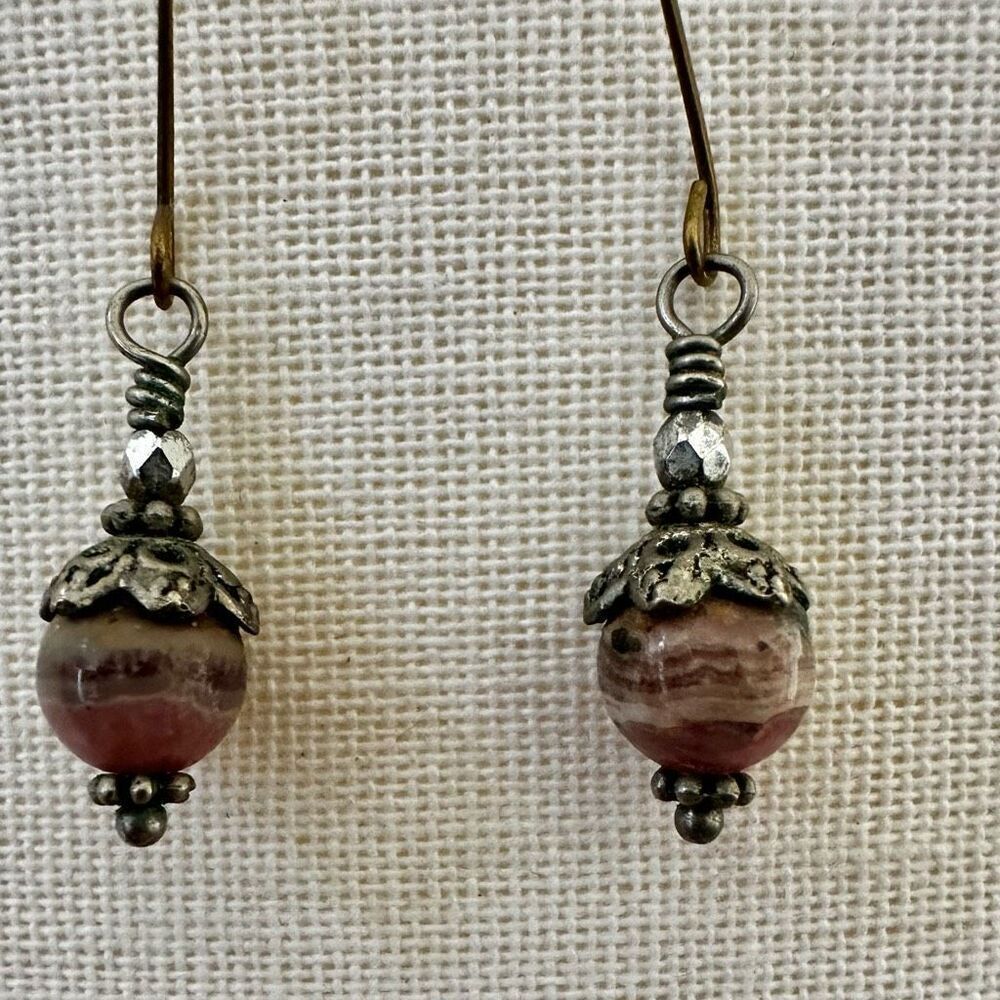 Rhodochrosite Beaded Dangle Earrings